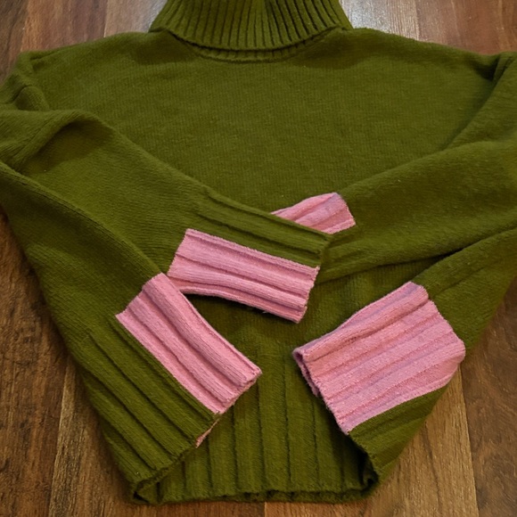Peace Love World Olive and Pink Turtleneck Sweater - Picture 4 of 4